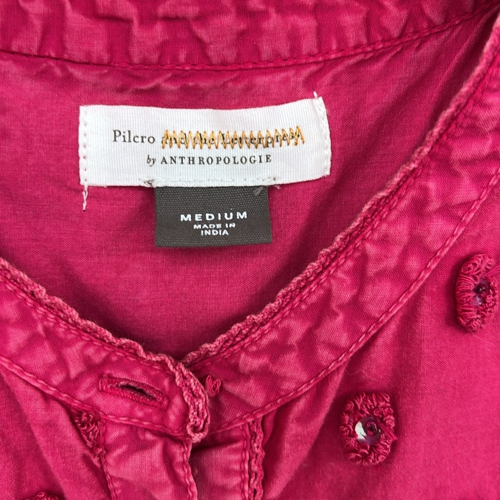 Anthropologie Pilcro Magenta Pink Embroidered Sequin Sleeveless Top M - Picture 2 of 11
